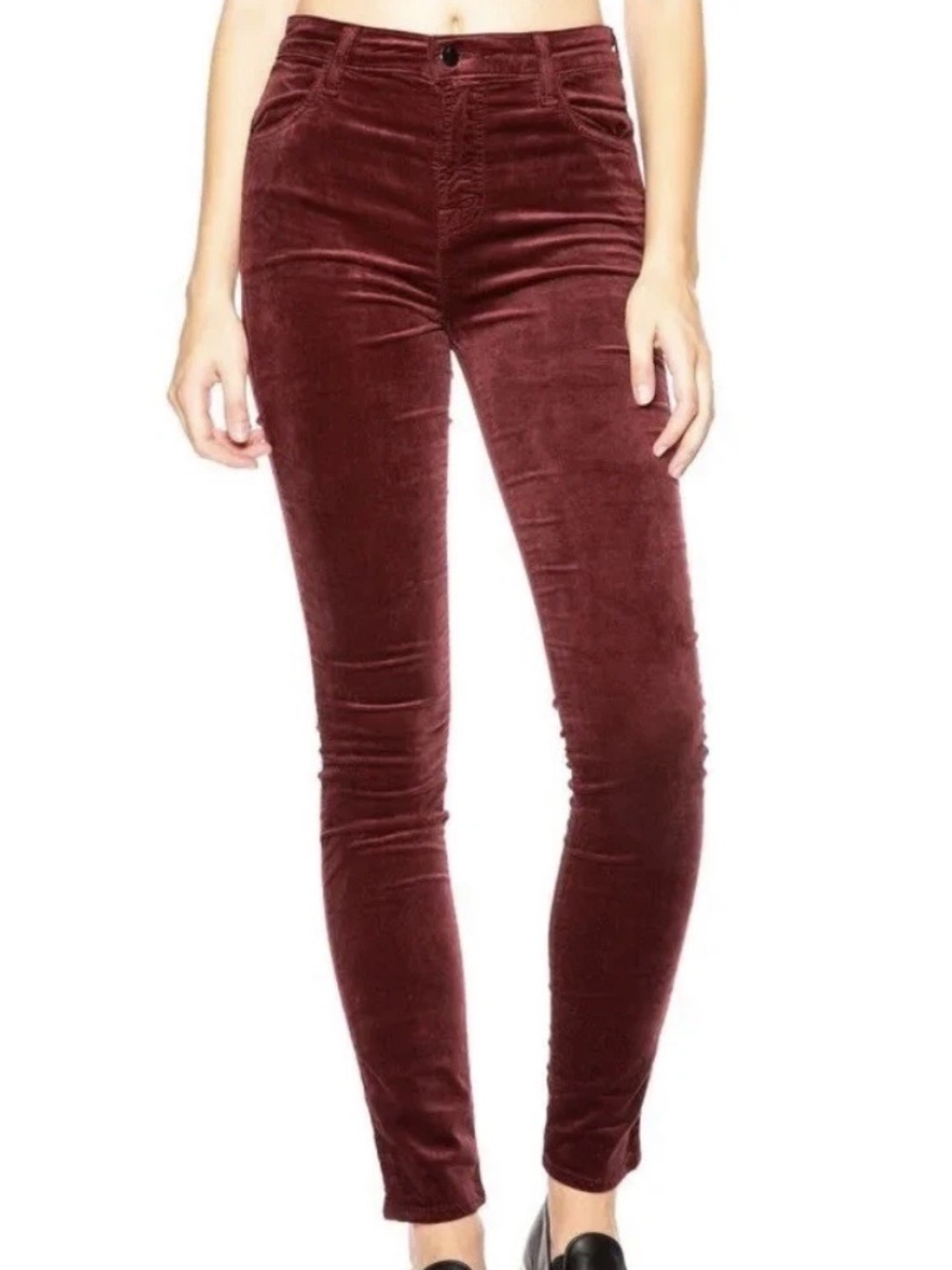 J Brand Maria High Rise Stretch Velvet Skinny Pants in Oxblood, Size 25